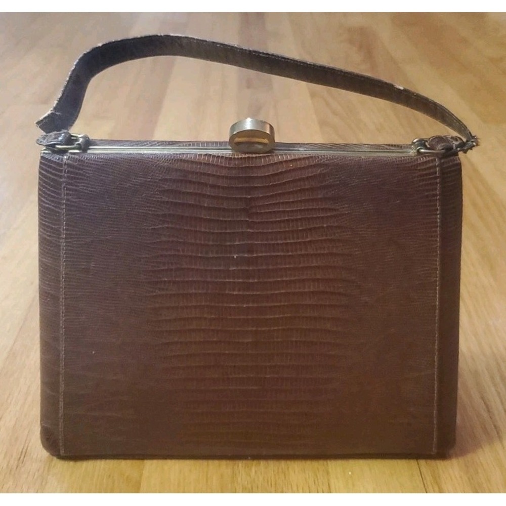 Vintage Croc Leather Handbag Satchel Purse Leon Of California USA 50s *FLAWS